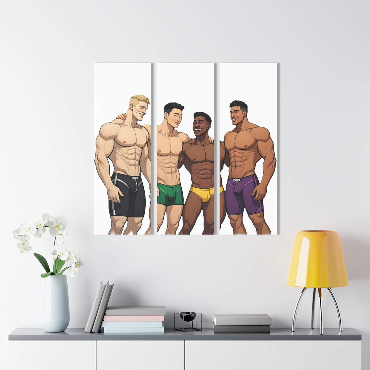 Acrylic Triptych Print - Vibrant Comic Style Circle of Friends 36x12