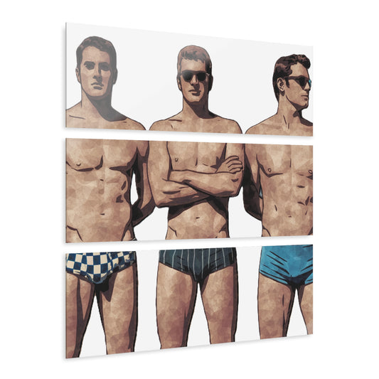 Acrylic Prints Triptych - Vintage Boys of Summer Beach Scene Wall Art Set