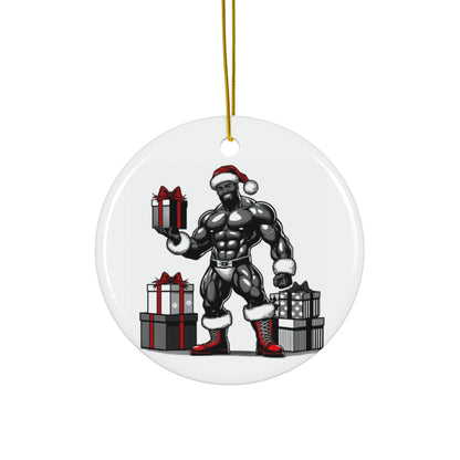 BEEFCAKE SANTA WITH PACKAGES, Ceramic Ornament, 2 Shapes