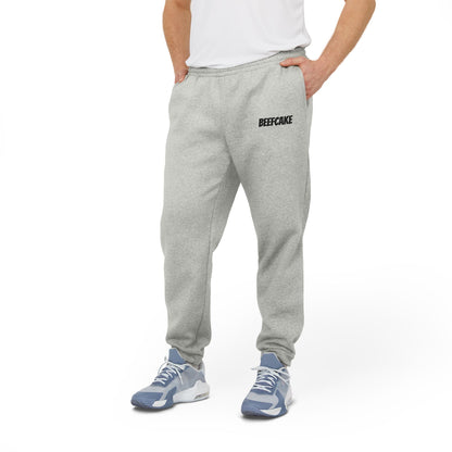 BEEFCAKE ADDIDAS FLEECE JOGGERS/LIGHT GRAY WITH WHITE TEXT