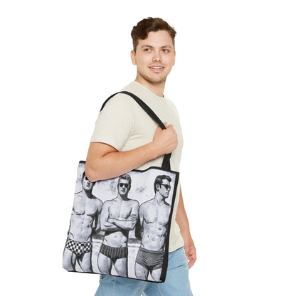 VINTAGE BEEFCAKE BOYS OF SUMMER, TOTE BAG BLACK AND WHITE
