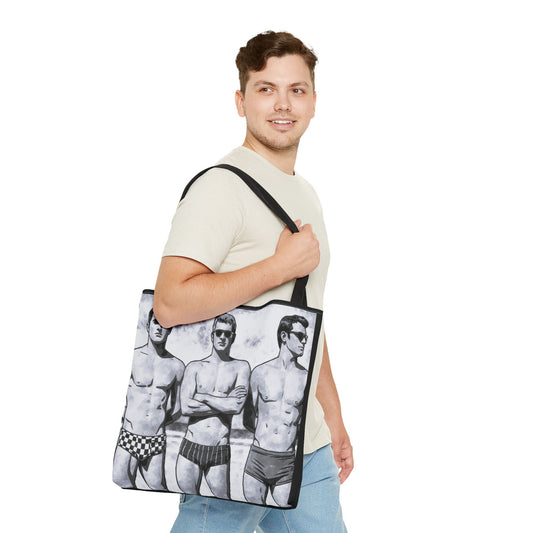 VINTAGE BEEFCAKE BOYS OF SUMMER, TOTE BAG BLACK AND WHITE