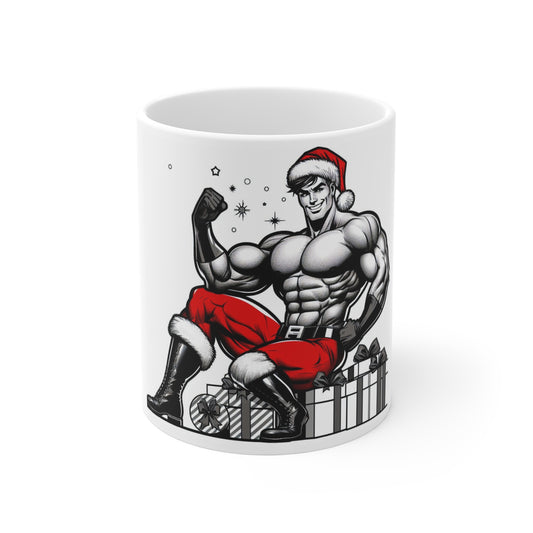 BEEFCAKE SANTA FIST, HOLIDAY MUG #1, 11oz