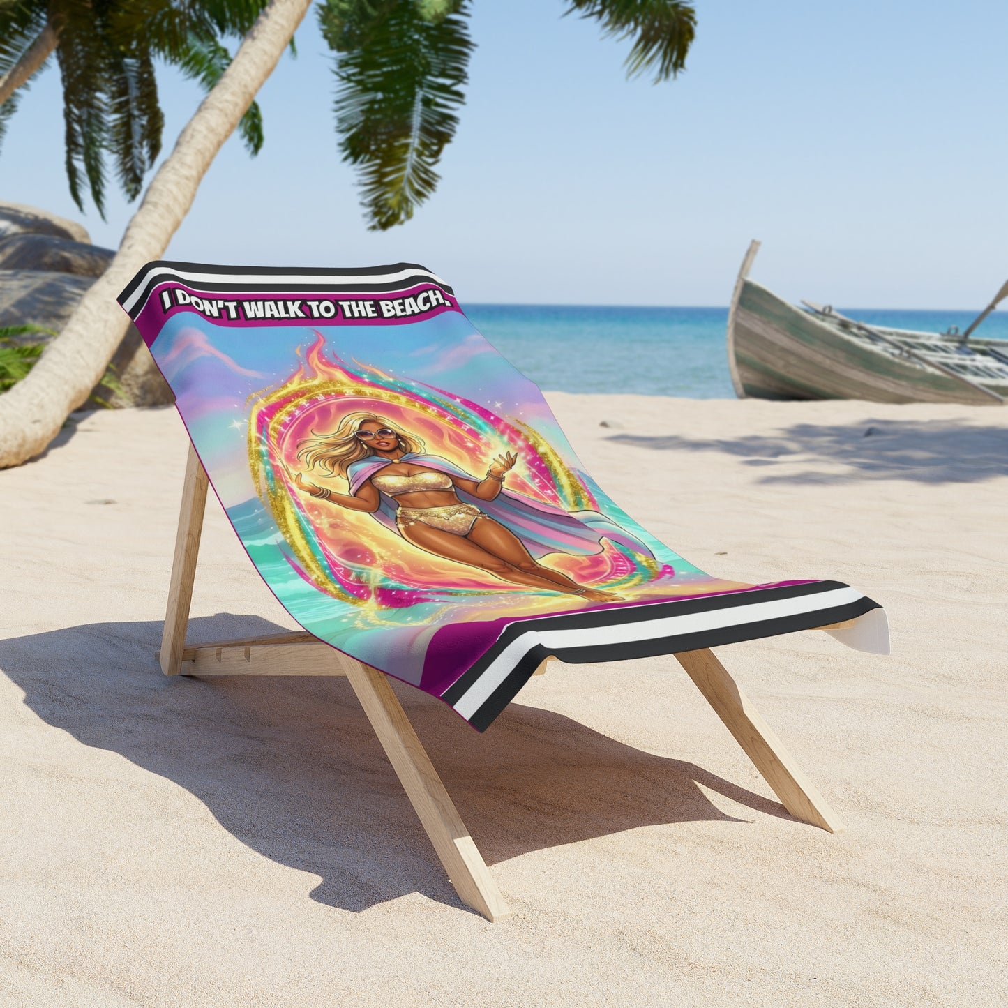 ROXY "I DON'T WALK TO THE BEACH, I ARRIVE" PREMIUM TOWEL- FIRE ISLAND PORTAL EDITION