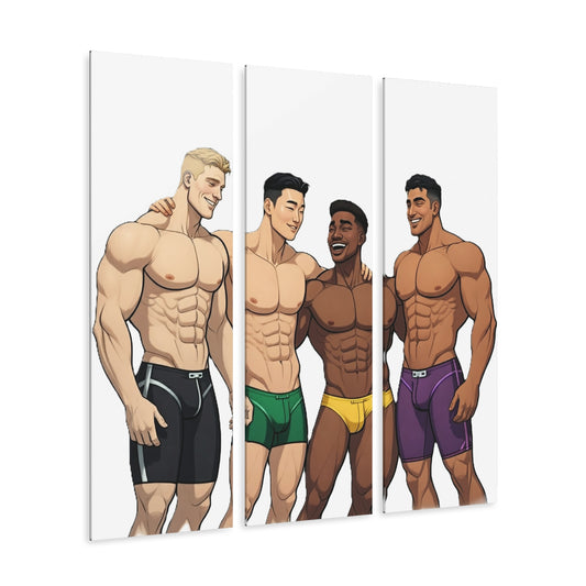 Acrylic Triptych Print - Vibrant Comic Style Circle of Friends 36x12