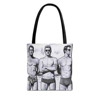 VINTAGE BEEFCAKE BOYS OF SUMMER, TOTE BAG BLACK AND WHITE