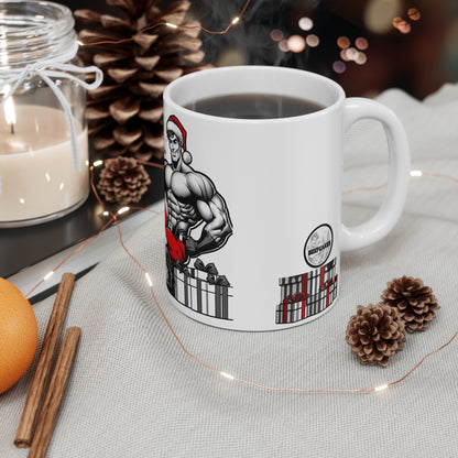 BEEFCAKE SANTA FIST, HOLIDAY MUG #1, 11oz