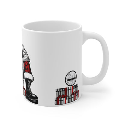 BEEFCAKE SANTA SITTING, HOLIDA MUG #2, 11oz