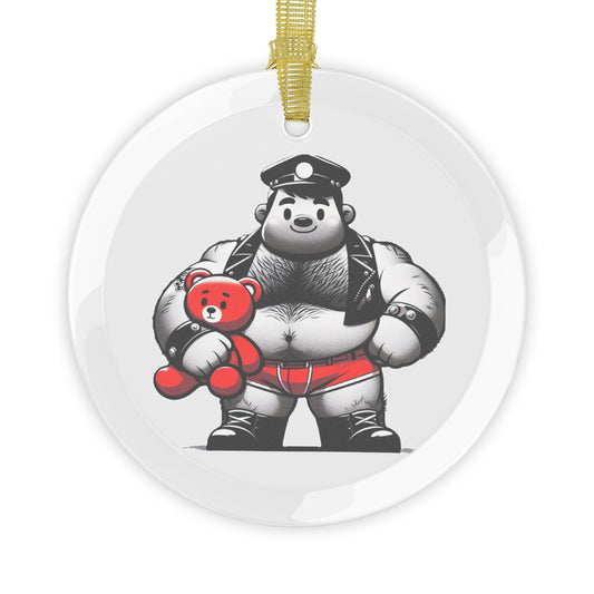 BEEFCAKE BEAR-BEAR GLASS ORNAMENT