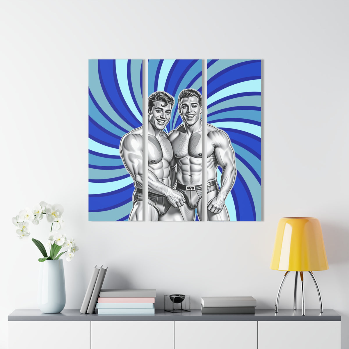 SWIRL BOYS - ACRYLIC TRIPTYCH – BEEFCAKE ORIGINALS - 36"x 12"