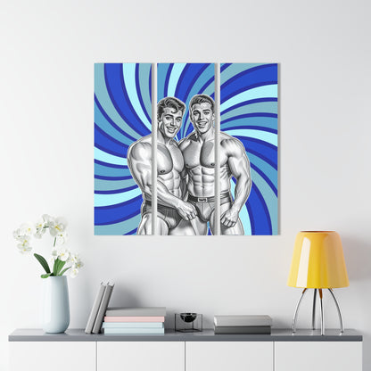 SWIRL BOYS - ACRYLIC TRIPTYCH – BEEFCAKE ORIGINALS - 36"x 12"