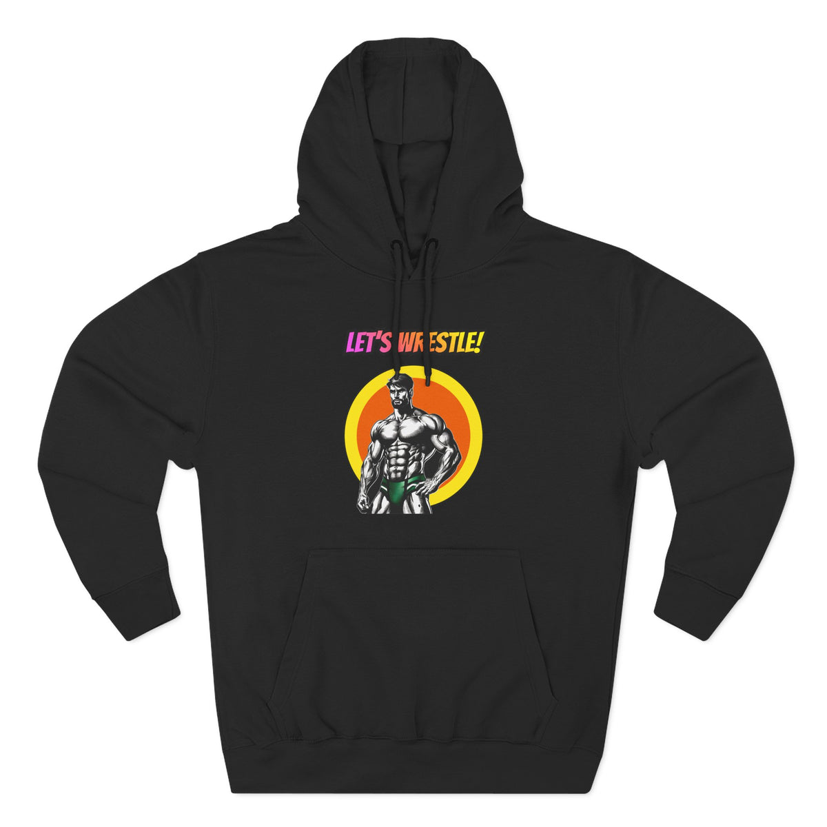 Let's Wrestle! premium fleece hoodie in black, front