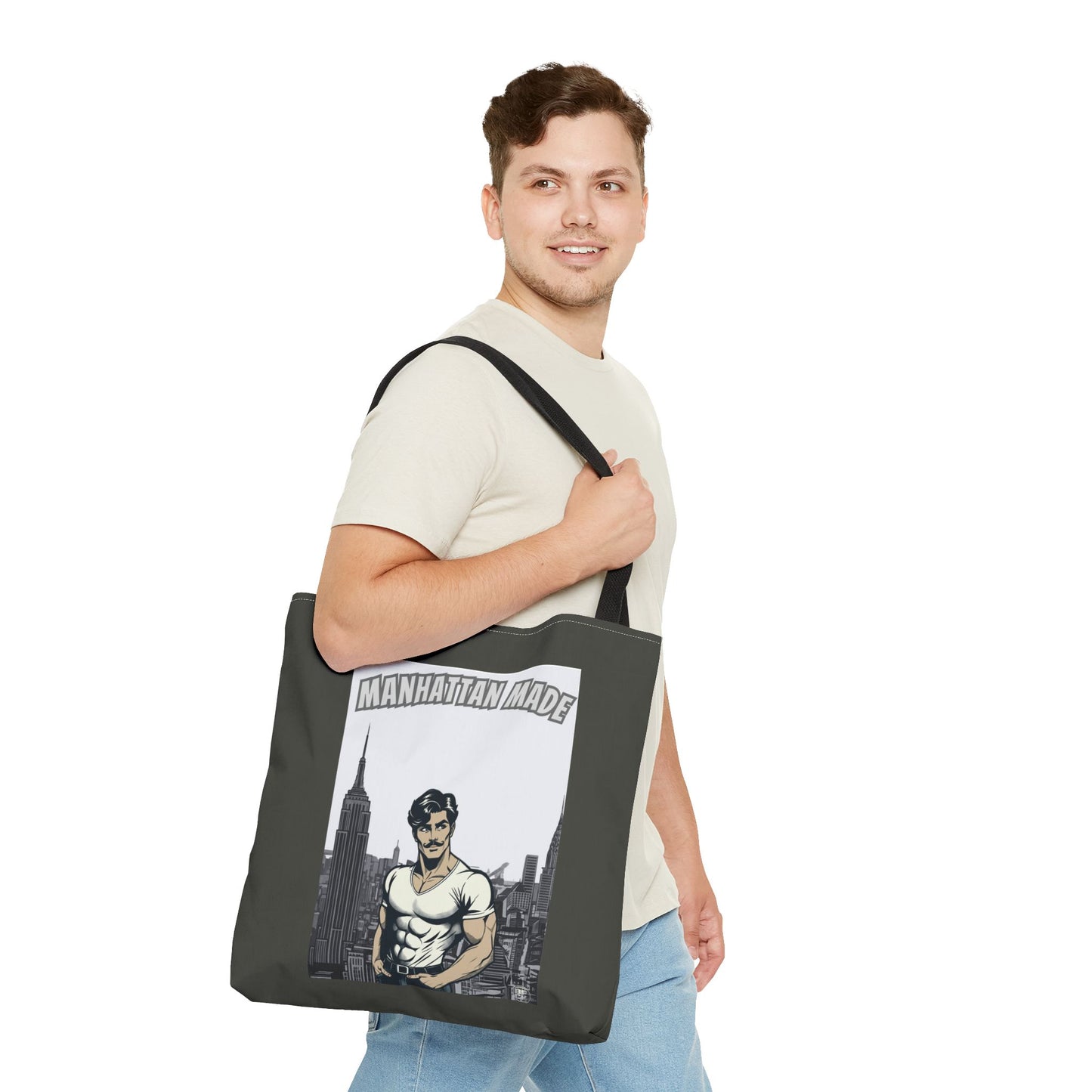 Tote Bag — "Manhattan Made" Vintage NYC Muscleman Graphic Tote