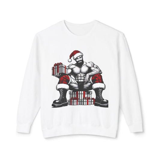 BEEFCAKE SANTA SITTING, Lightweight Crewneck Sweatshirt