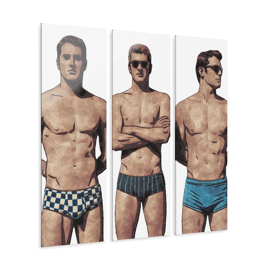 Acrylic Prints Triptych - Vintage Boys of Summer Beach Scene Wall Art Set