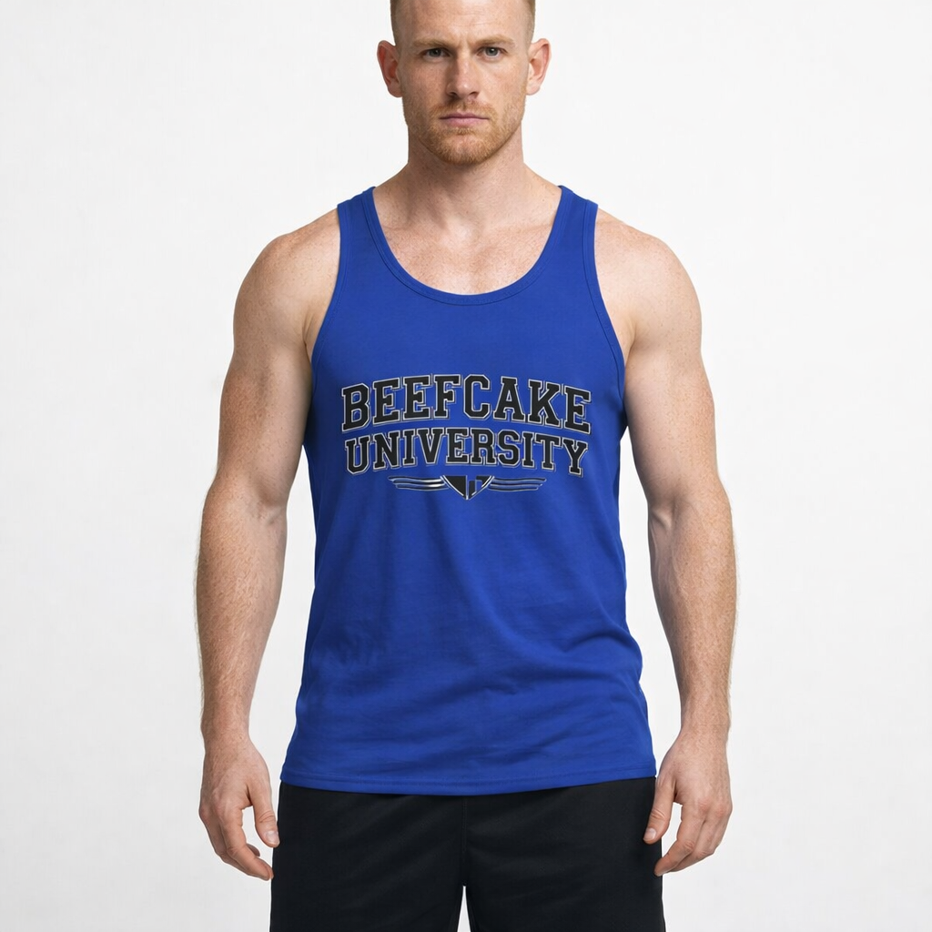 BEEFCAKE UNIVERSITY JERSEY TANK— VINTAGE COLLEGIATE GYM SHIRT