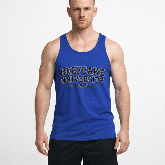 BEEFCAKE UNIVERSITY JERSEY TANK— VINTAGE COLLEGIATE GYM SHIRT