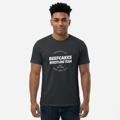 "BEEFCAKES WRESTLING TEAM PROPERTY" TEE- VINTAGE 1969 EDITION