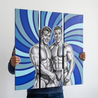 SWIRL BOYS - ACRYLIC TRIPTYCH – BEEFCAKE ORIGINALS - 36"x 12"