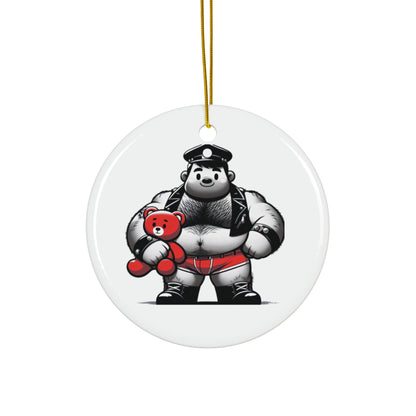 BEEFCAKE BEAR-BEAR ON CERAMIC ORNAMENT, 2 SHAPES