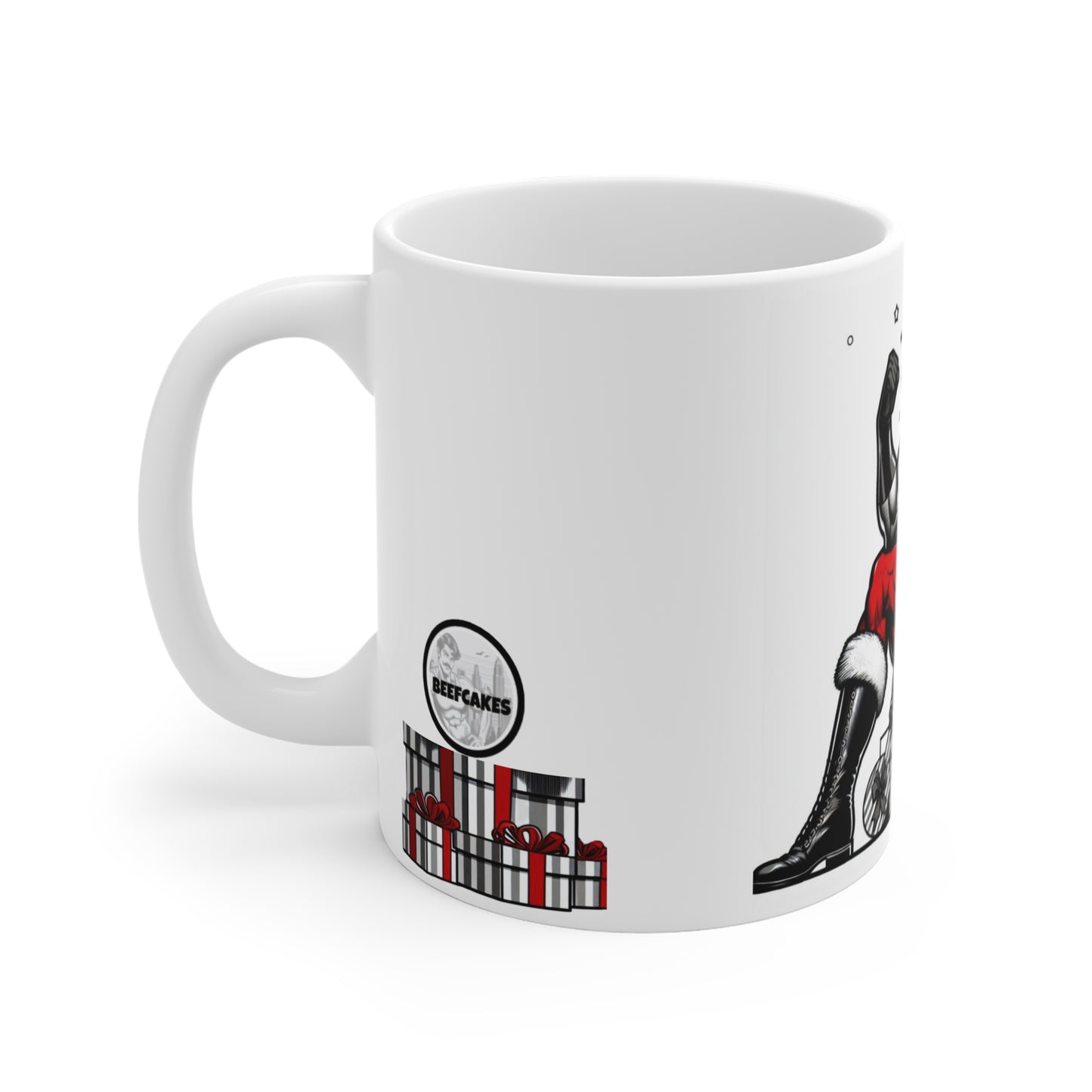 BEEFCAKE SANTA FIST, HOLIDAY MUG #1, 11oz