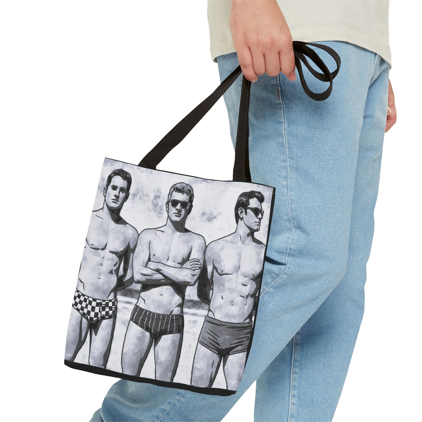 VINTAGE BEEFCAKE BOYS OF SUMMER, TOTE BAG BLACK AND WHITE