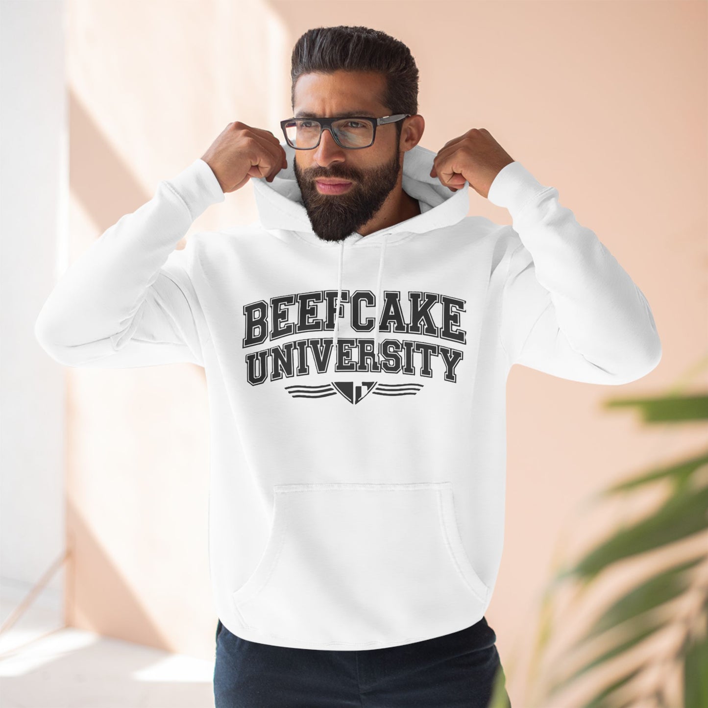 BEEFCAKE UNIVESITY/Three-Panel Fleece Hoodie