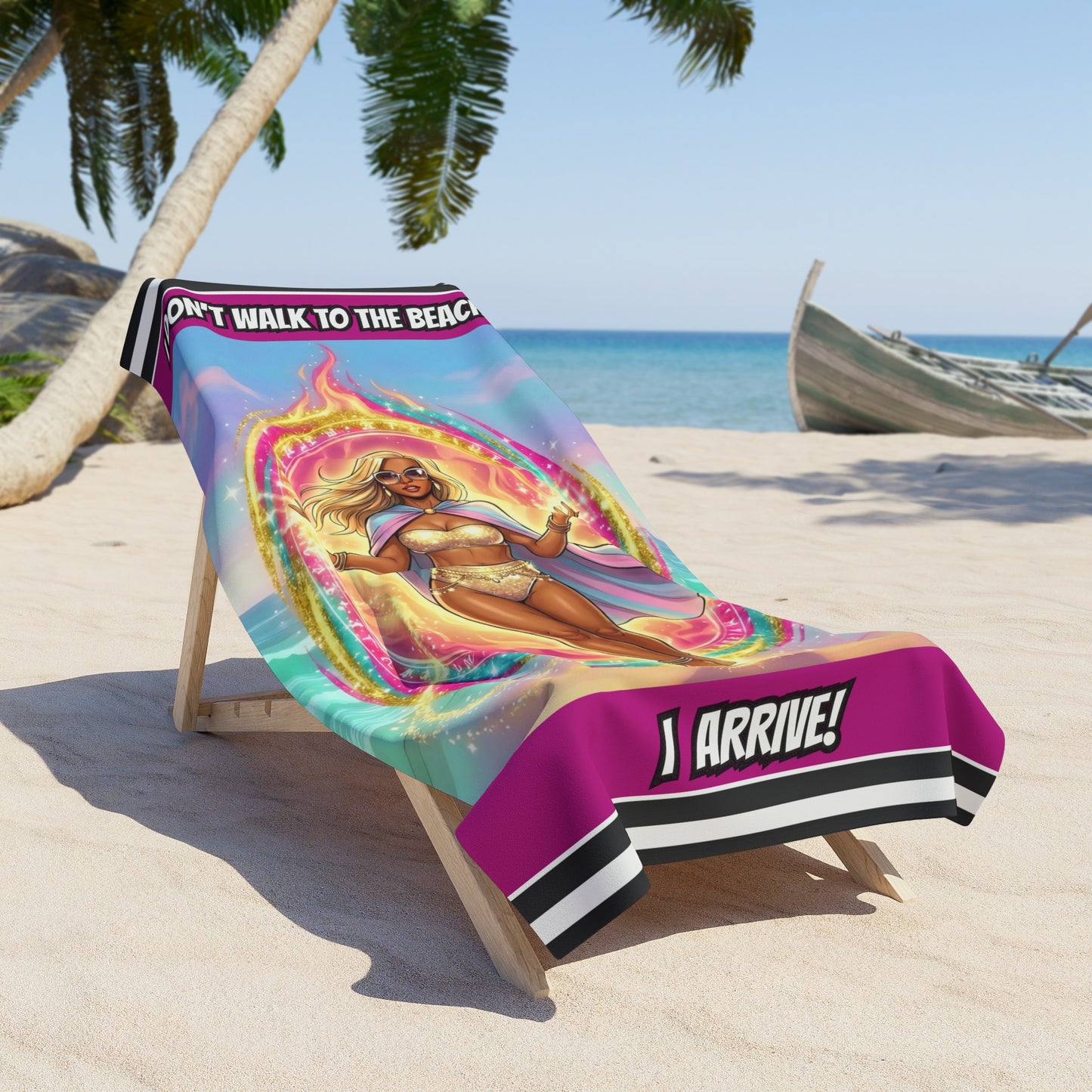 ROXY "I DON'T WALK TO THE BEACH, I ARRIVE" PREMIUM TOWEL- FIRE ISLAND PORTAL EDITION