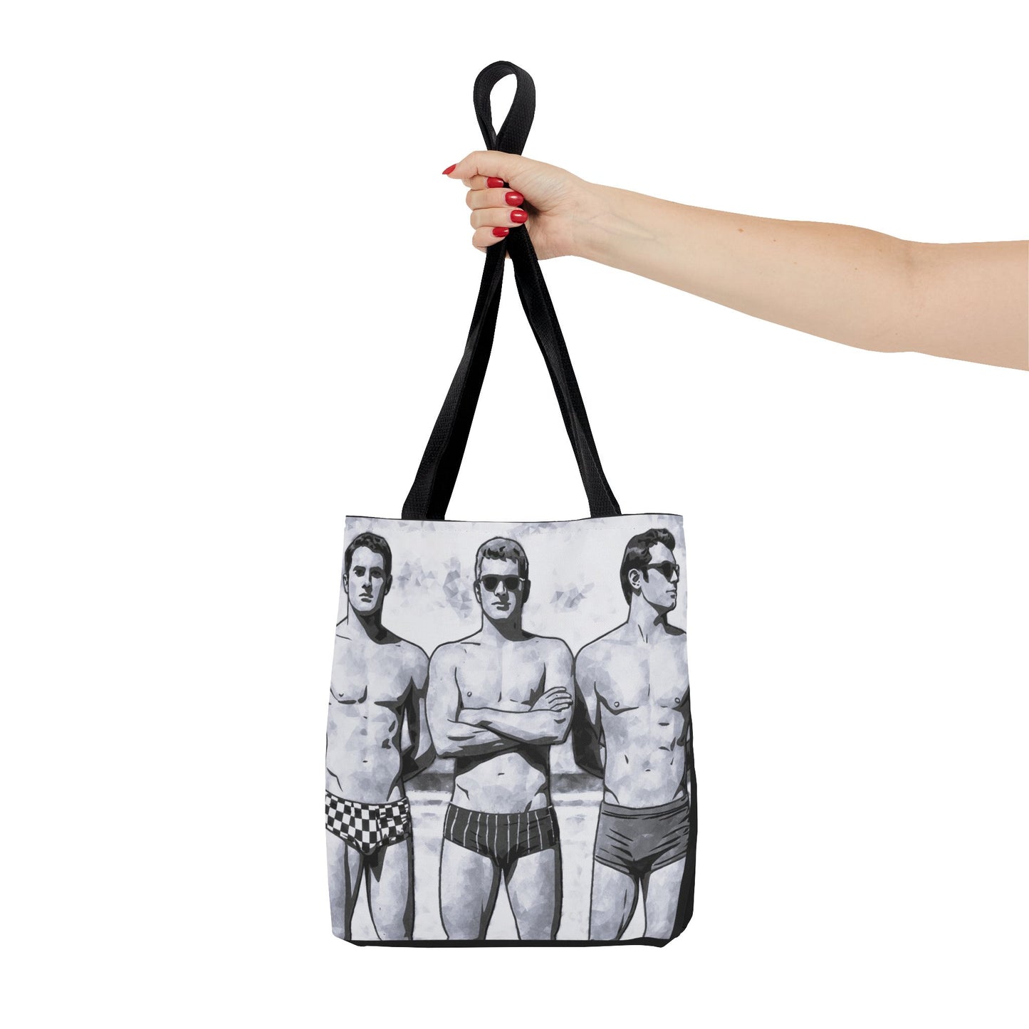 VINTAGE BEEFCAKE BOYS OF SUMMER, TOTE BAG BLACK AND WHITE