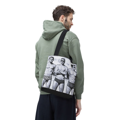 VINTAGE BEEFCAKE BOYS OF SUMMER, TOTE BAG BLACK AND WHITE