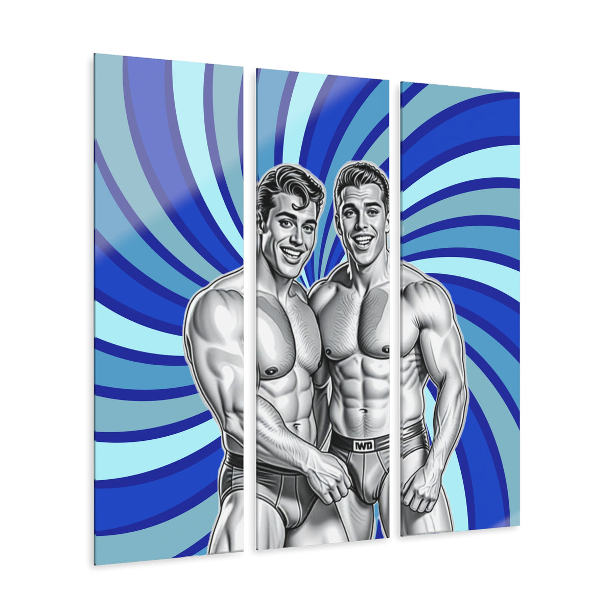 SWIRL BOYS - ACRYLIC TRIPTYCH – BEEFCAKE ORIGINALS - 36"x 12"