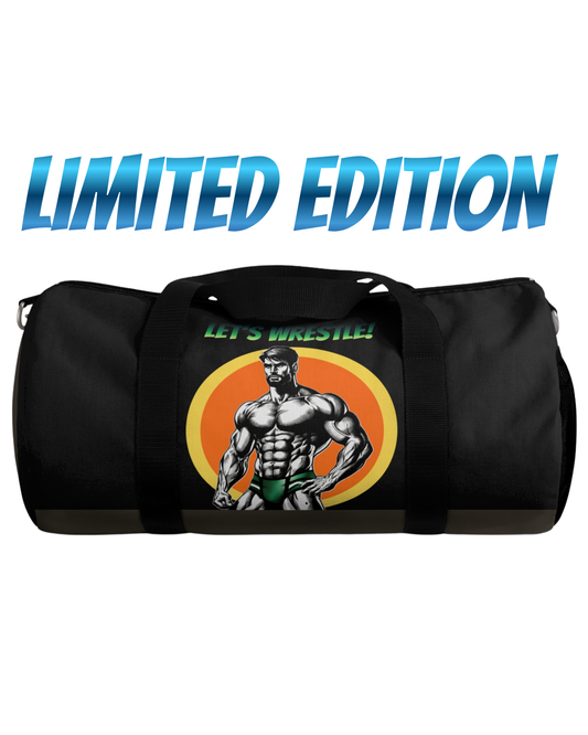 LET’S WRESTLE!- RETRO BEEFCAKES DUFFEL BAG IN BLACK (LIMITED EDITION)