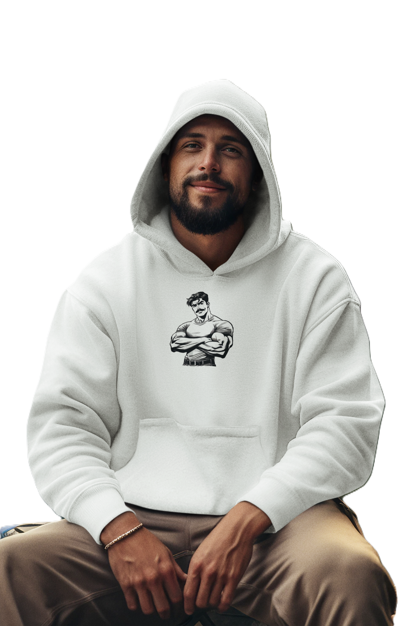 BEEFCAKE MAN, THREE_PANEL FLEECE HOODIE