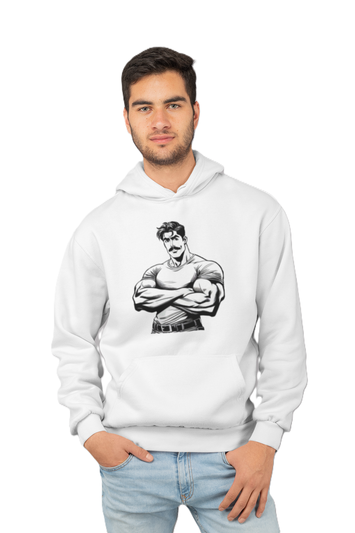 BEEFCAKE MAN, THREE_PANEL FLEECE HOODIE